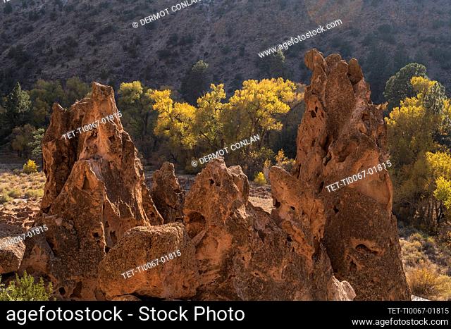 USA, New Mexico, Bandelier National Monument, Rock formations in Bandelier National Monument
