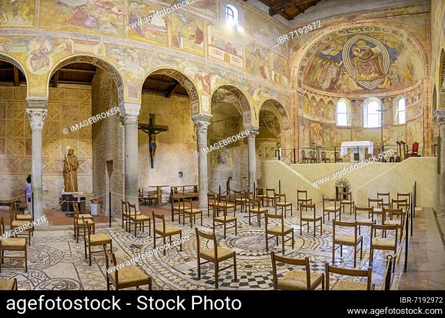 Floor mosaics from around 1150 and magnificent frescoes from the 14th century in the abbey church of Pomposa, Codigoro, province of Ferrara, Italy, Europe