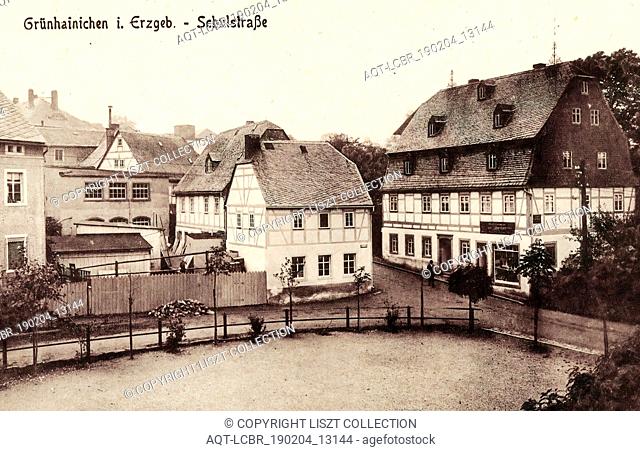 Buildings in Erzgebirgskreis, Timber framed houses in Saxony, 1912, Erzgebirgskreis, GrÃ¼nhainichen, SchulstraÃŸe, Germany
