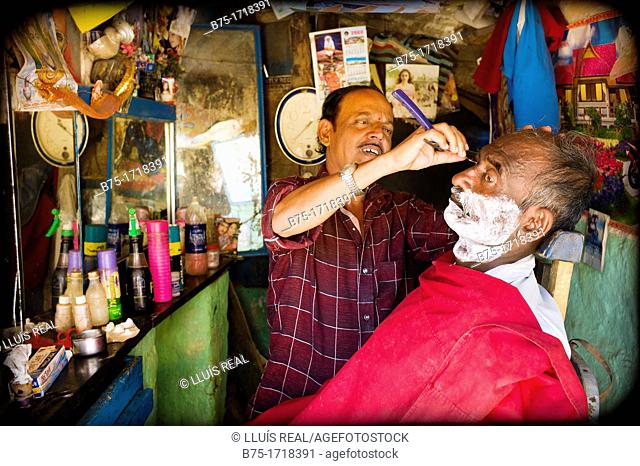 Barber's shop in Mundgod, Karnataka, India, Asia