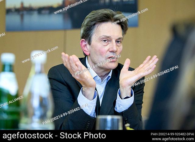 14 February 2020, Berlin: Rolf Mützenich, chairman of the SPD parliamentary group in the Bundestag, recorded during an interview with the German Press Agency in...