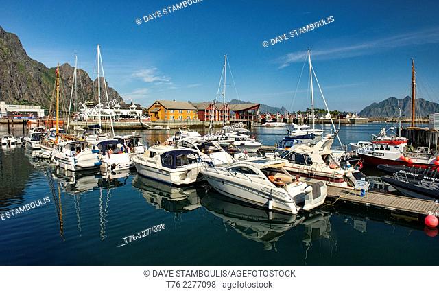 Boats in the Svolvaer harbour in the Lofoten Islands, Norway