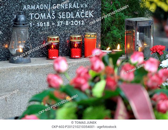 An urn with the ashes of the Czech war veteran, General Tomas Sedlacek, who fought on the World War Two western as well as eastern fronts and who was imprisoned...