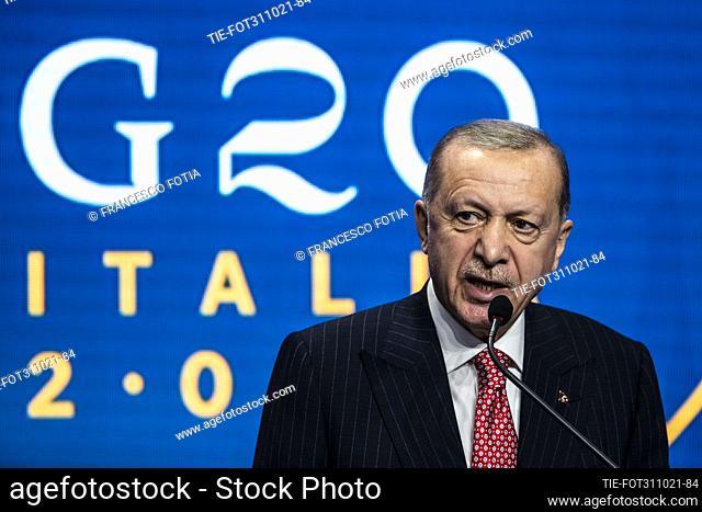 President of Turkey Recep Tayyip Erdogan in the final press conference in G20 Summit in Rome , ITALY-31-10-2021