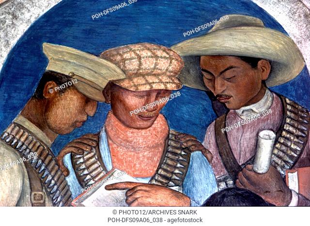 Diego Rivera (1886-1957) Revolutionaries Fresco on the Ministry of National Education's front 1925-1927 Mexico Lamarche Photograph