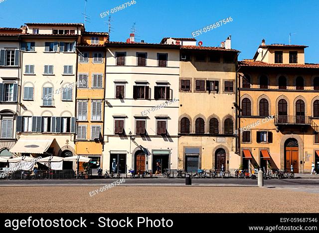 Colorful Houses Facades on Piazza dei Pitti in Florence, Italy