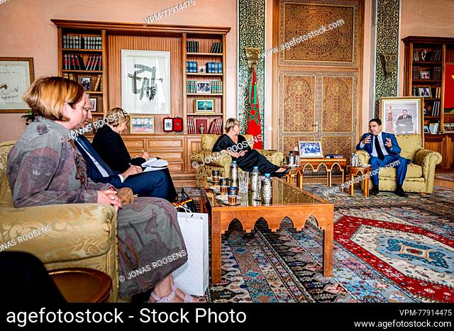 Minister for Development Cooperation and Metropolitan Policy Caroline Gennez (2R) and Morocco Minister of Foreign Affairs and International Cooperation Nasser...