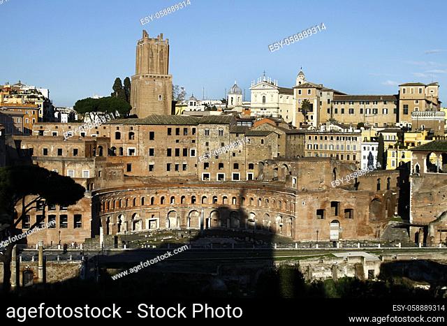 Close view of the Trajan's Market ruins located in Rome, Italy