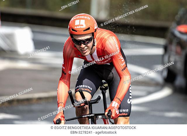 Christopher Hamilton at Zumarraga, at the first stage of Itzulia, Basque Country Tour. Cycling Time Trial race