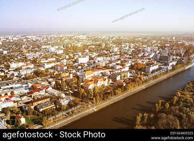 Cityscape Skyline In Autumn Morning. Pinsk, Brest Region, Belarus. Pinsk Located At Confluence Of Pina River And Pripyat River