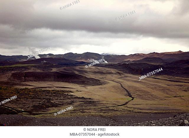 Hill, steam, iceland, landscape