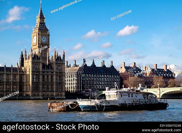 Working Boats in Front of the Houses of Parliament