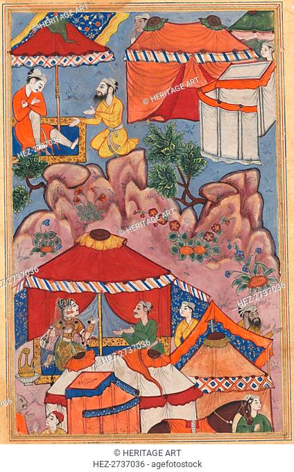 Page from Tales of a Parrot (Tuti-nama): Twenty-fourth night: Bashir confides his love?, c. 1560. Creator: Unknown