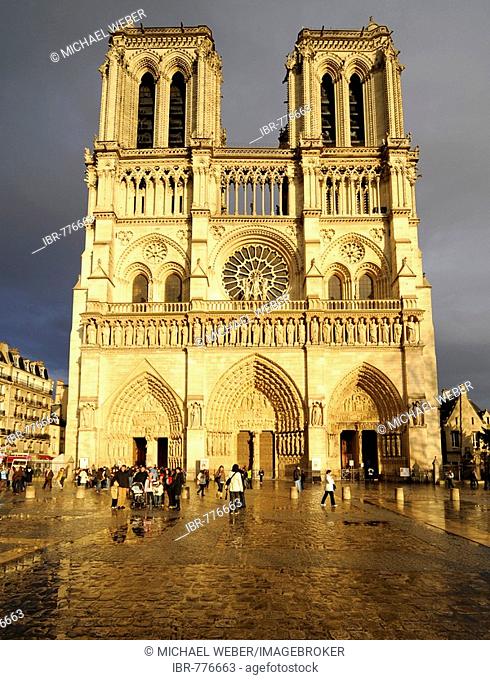 Notre Dame de Paris with the new Parvis de Notre Dame-place Jean Paul II square in Paris, France