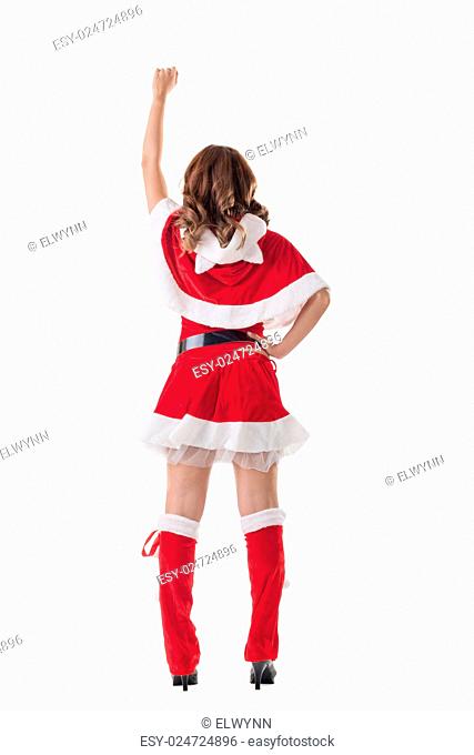 Christmas woman relax, rear view, isolated