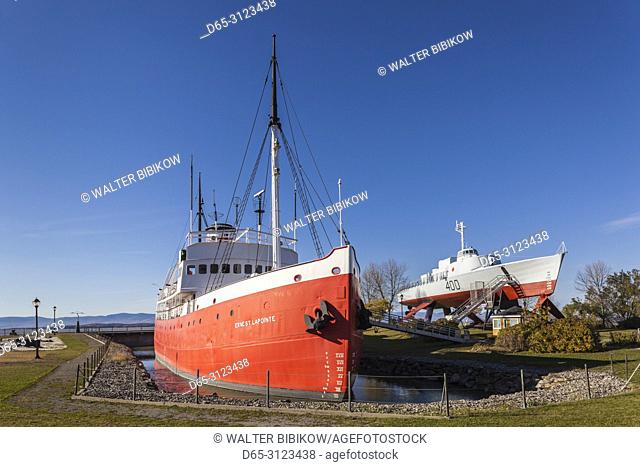 Canada, Quebec, Chaudiere-Appalaches Region, L'islet-sur-Mer, last Canadian steam powered ice breaker Ernest Lapointe and HMCS Bras d'Or experimental hydrofoil...
