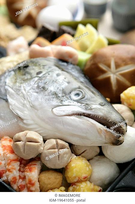 Salmon's head on raw food