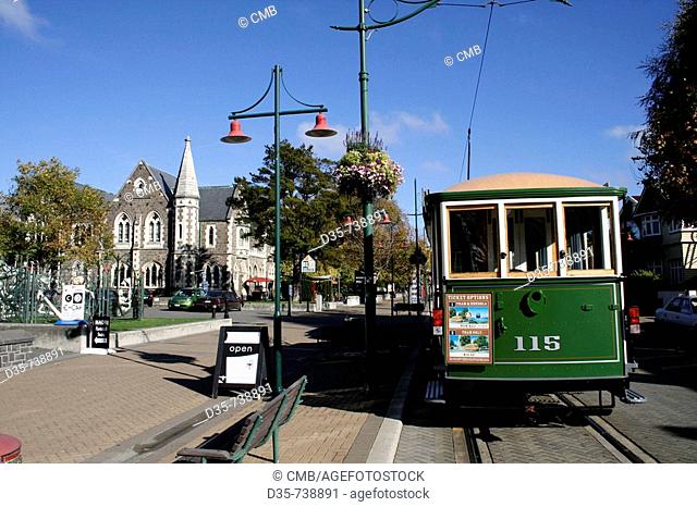 Tram at Worcester Boulevard, Christchurch, Canterbury, East Coast, South Island, New Zealand