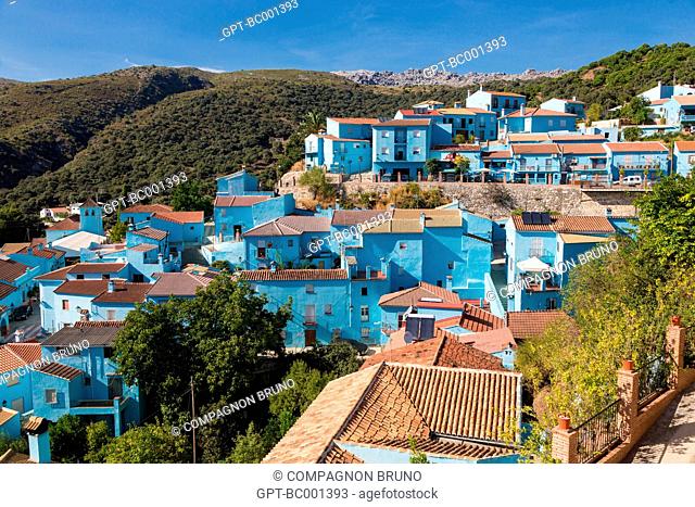 JUZCAR IS THE VILLAGE OF THE SMURFS. FOR THE FILM SHOOT, ALL THE WHITEWASHED HOUSES IN THE TOWN, A WHITE VILLAGE (PUEBLO BLANCO), WERE PANTED BLUE