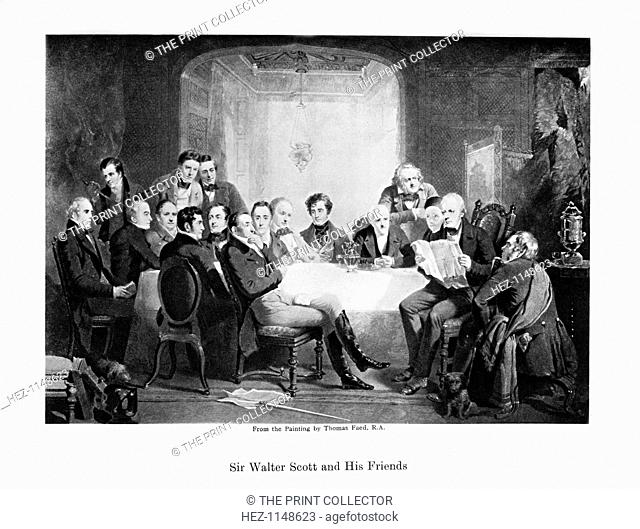 Sir Walter Scott and his friends, c1849. Scottish novelist Sir Walter Scott (1771-1832) and his literary friends at Abbotsford: seated; Thomas Thomson