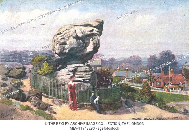 Note on back - The Toad Rock is in a hollow on the eastern side of Rusthall Common, and is a remarkable group of sandstone; near by there are other rocks of...