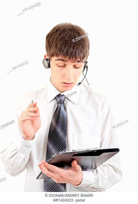 Teenager with Headset and Clipboard