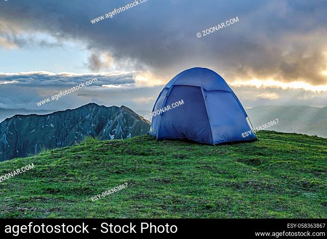 Tent at top of mountain in borders of Quilotoa crater, Latacunga, Ecuador