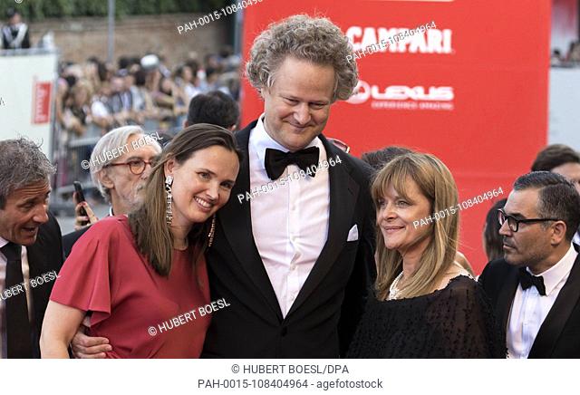 Christiane Asschenfeldt (l-r), Florian Henckel von Donnersmarck and Nastassja Kinski attend the premiere of 'First Man' during the 75th Venice Film Festival at...