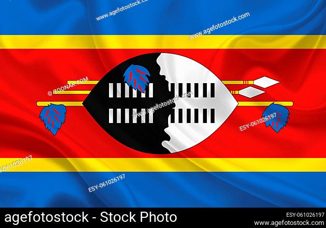 Swaziland country flag on wavy silk fabric background panorama - illustration