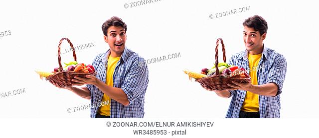 Man with basket of fruits and vegetables