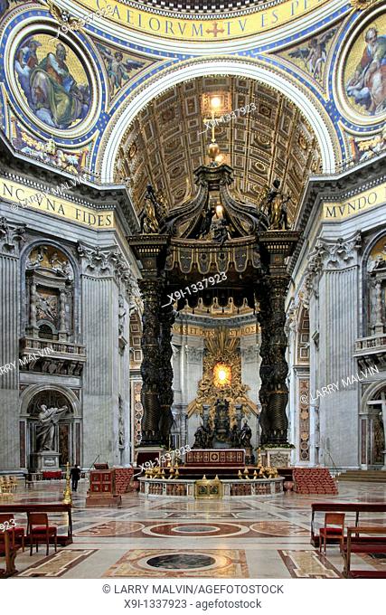 View inside St  Peter's Basilica in the Vatican with ceiling detail