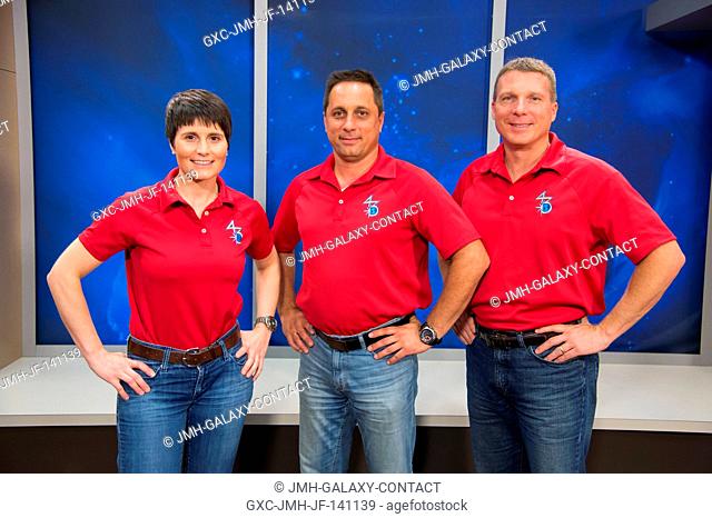 NASA astronaut Terry Virts (right), Expedition 42 flight engineer and Expedition 43 commander; Russian cosmonaut Anton Shkaplerov and European Space Agency...