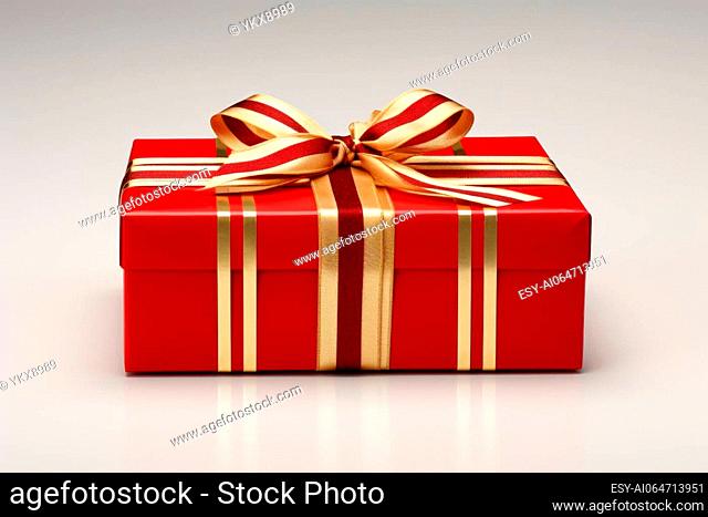 Red gift box with a gold ribbon and bow