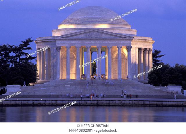 at night, District of Columbia, monument, night, Tidal Basin and Thomas Jefferson Memorial, USA, America, United Sta