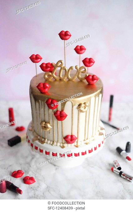 Donauwellen (German marble cake) dripping cake for Valentine's Day