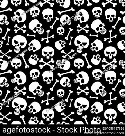 Bones and skulls seamless pattern background for fashion, halloween, piracy. Vector illustration