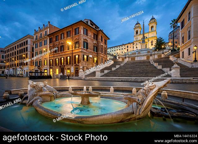 Spanish Steps and Fontana della Barcaccia fountain in Rome, Italy