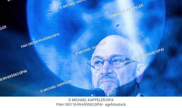 Martin Schulz, leader of the German Social Democratic Party, talks during a press conference at the SPD headquarters (Willy-Brandt-Haus) in Berlin, Germany