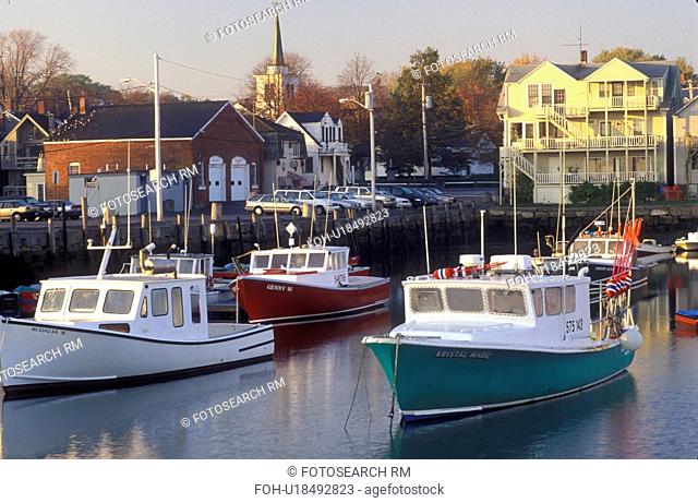 lobster boats, Rockport, Massachusetts, MA, Fishing boats docked in Rockport Harbor in scenic Rockport village in the fall