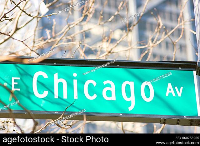 E. Chicago Ave sign - Hancock Bldg in the background