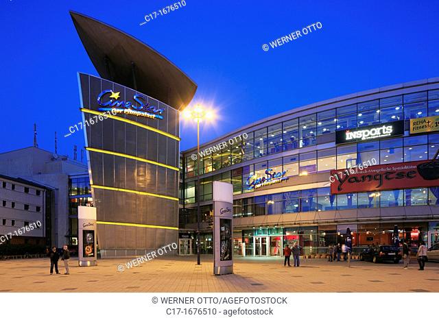 Germany, Dortmund, Ruhr area, Westphalia, North Rhine-Westphalia, NRW, Giant cinema CineStar, evening mood, illuminated