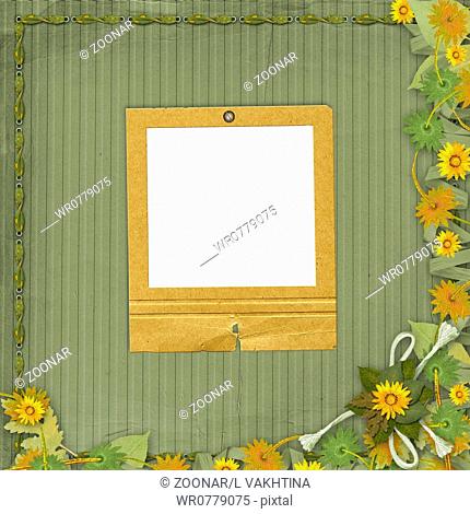 Grunge papers design in scrapbooking style with slide and bunch of flowers