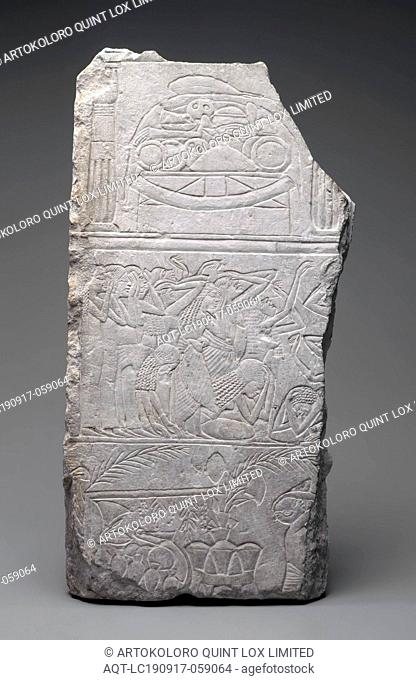 Egyptian, Relief of Mourners and Funeral Meats, ca. 1340 BCE, Carved Limestone, 21 x 10 3/4 x 2 3/8 in. (53.3 x 27.3 x 6 cm)