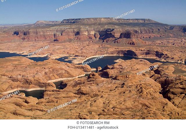 aerial plane lake powell area tan desert in