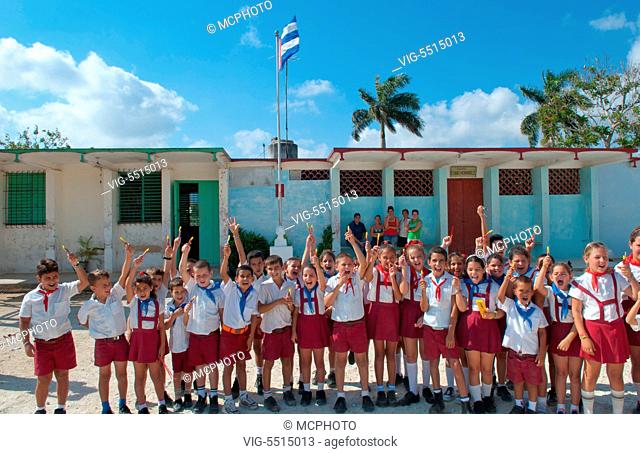 Students in elementary school oputside of Havana Cuba with uniforms and happy students - 29/03/2015