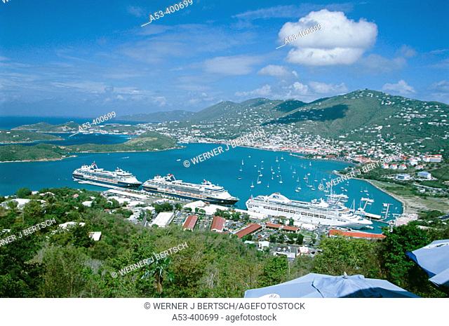 View from Paradise Point to Havensight and Charlotte Amalie, St. Thomas, US Virgin Islands. West Indies, Caribbean
