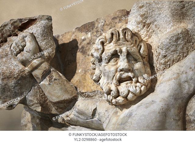 Detail of a Roman Sebasteion relief sculpture of Zeus and Prometheus, Aphrodisias Museum, Aphrodisias, Turkey. . . Prometheus is screaming in pain