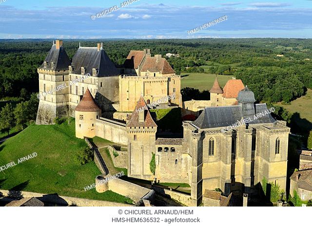 France, Dordogne, Perigord Pourpre, Biron Castle aerial view