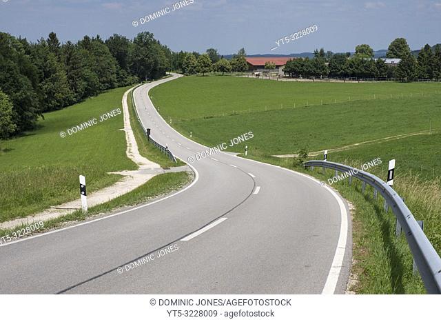 A rural mountain road in Bavaria, Upper Bavaria, Germany, Europe