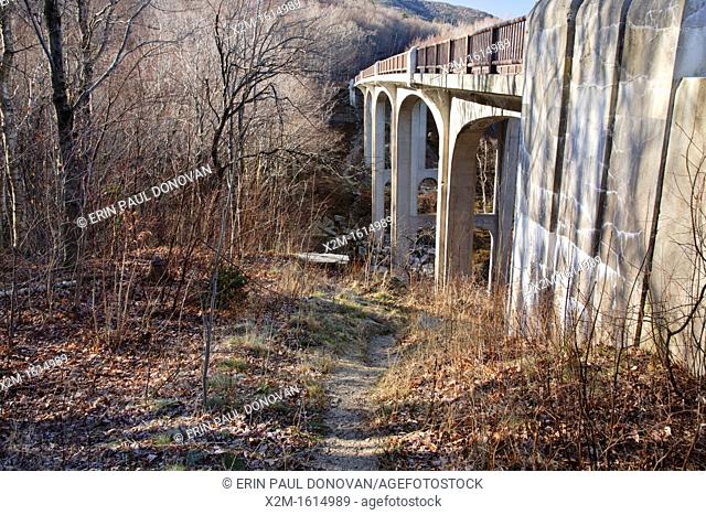 Just to the left of this bridge is the location of where a timber trestle once crossed over Lafayette Brook along the Profile & Franconia Notch Railroad in...